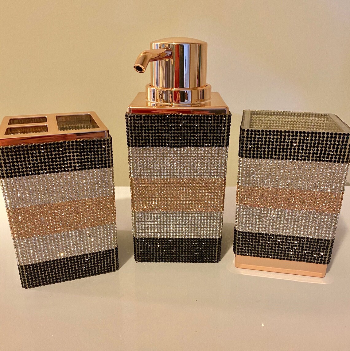Rhinestone Crystal Rose Gold Black And Silver Bathroom Etsy