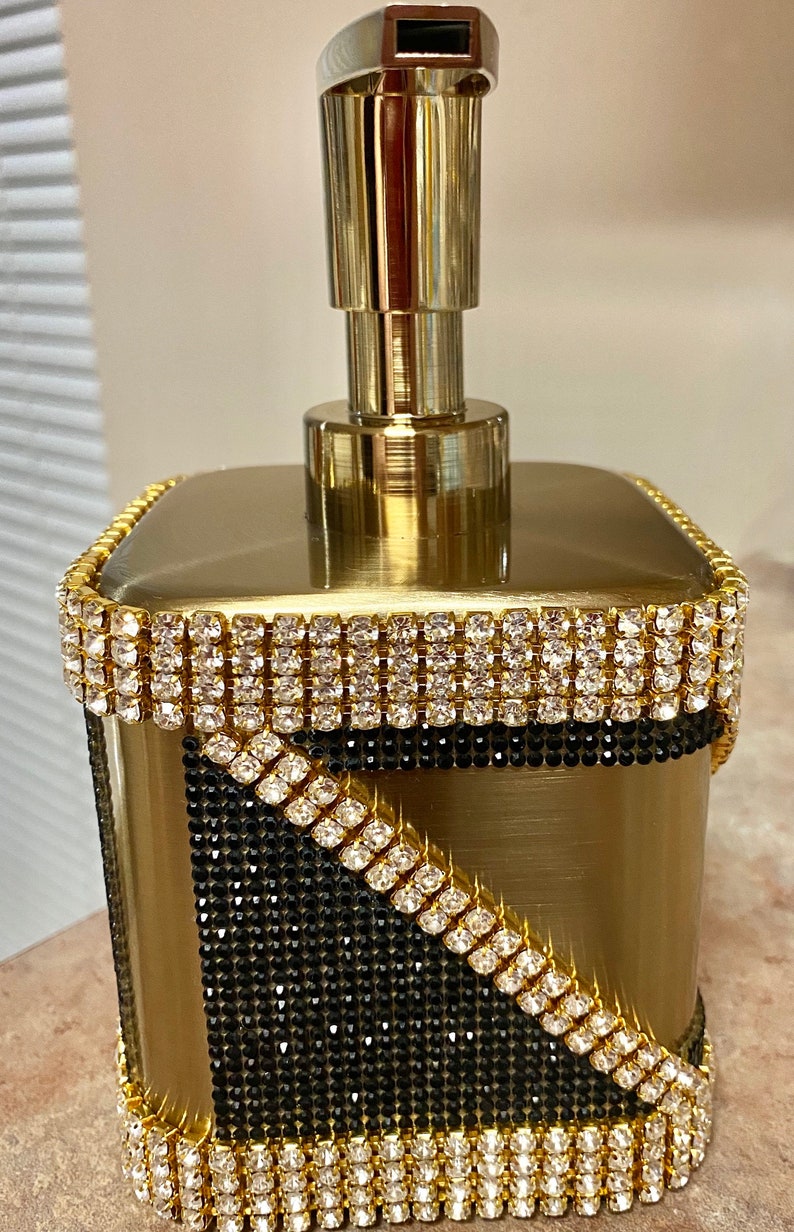 Rhinestone Crystal Black and Gold Bathroom Accessories Etsy