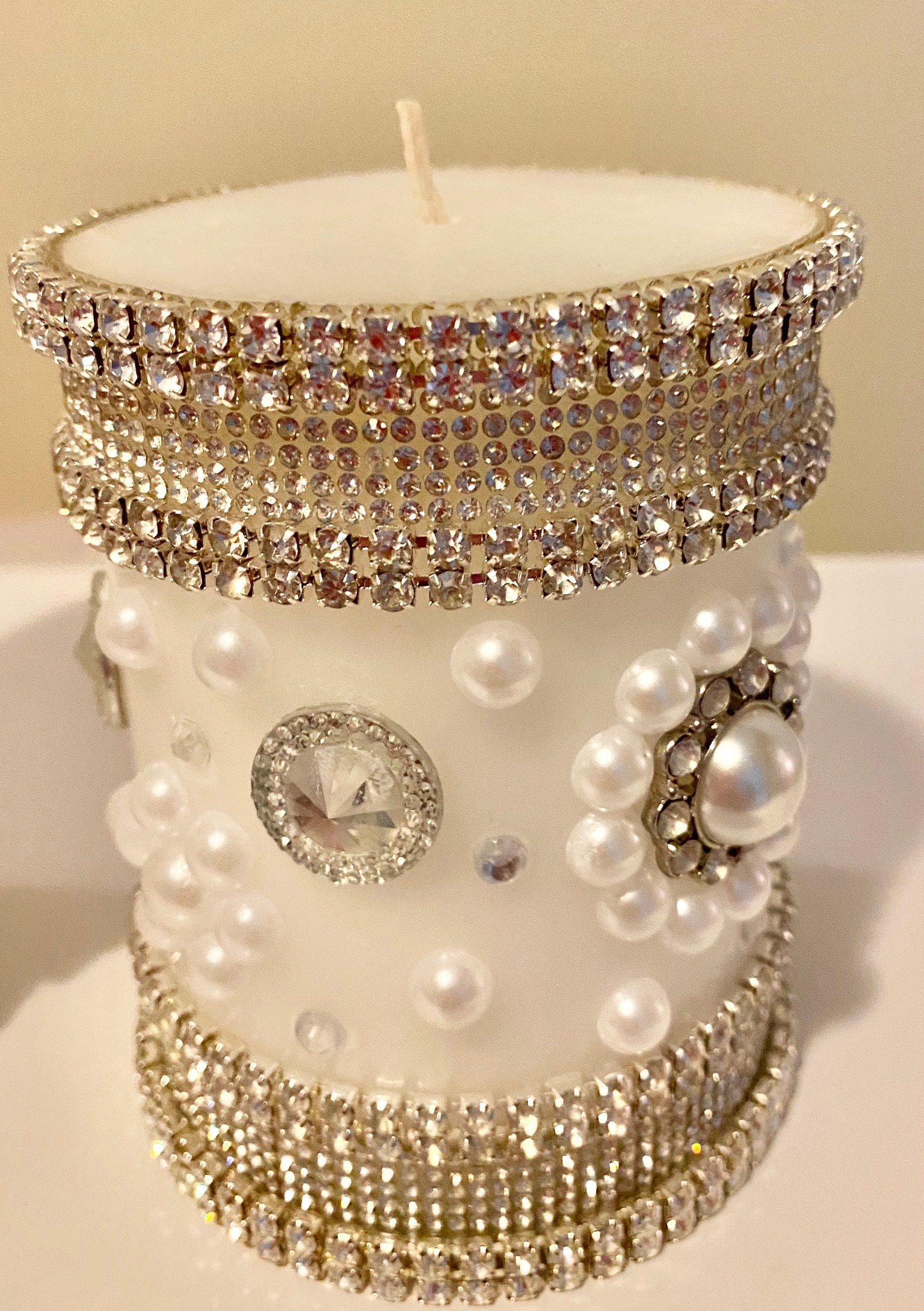 Set Of 2 Rhinestone Crystal And Pearl Candles | Etsy
