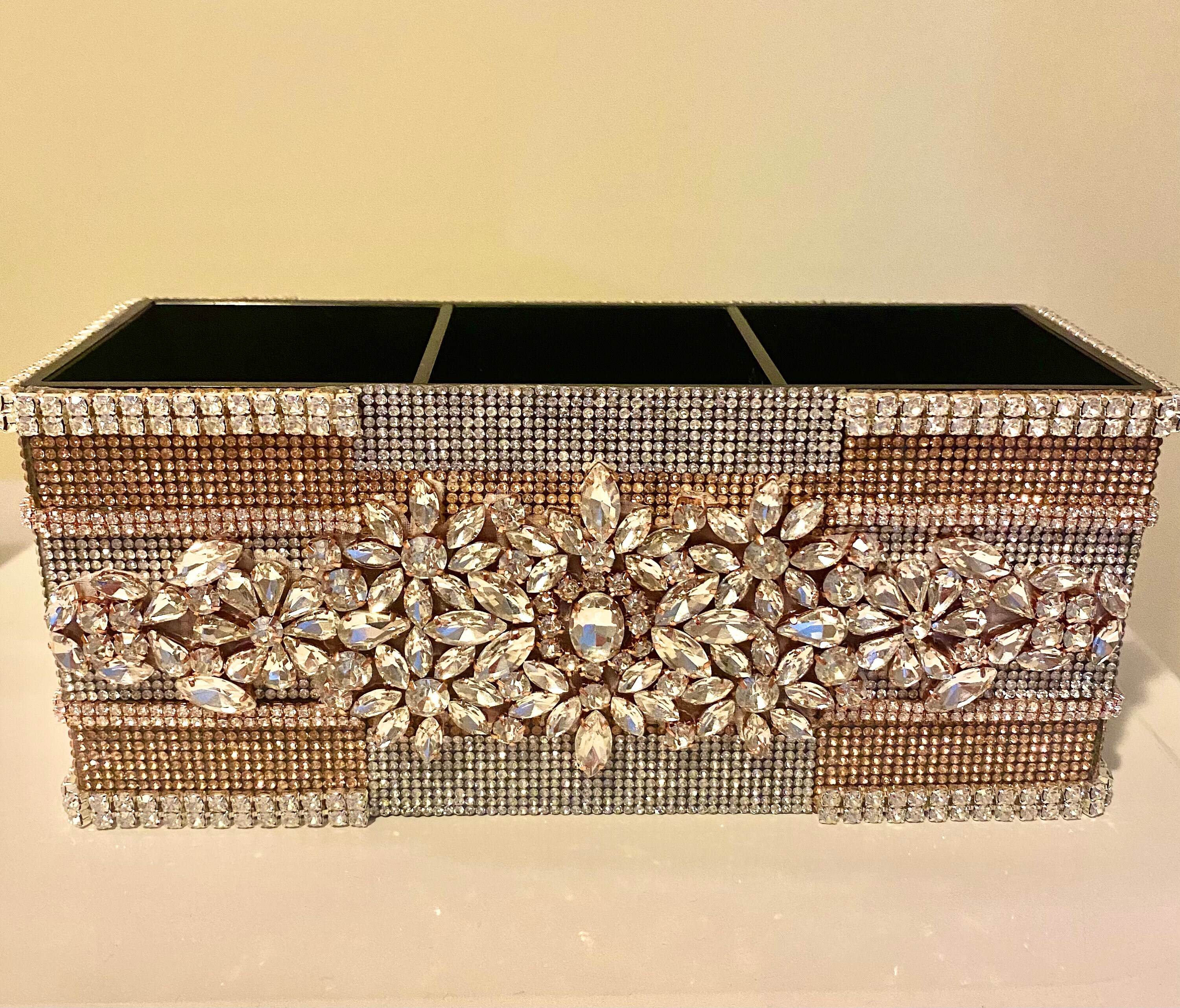 Bling Rhinestone Heart Jewelry Box Travel Makeup Organizer Case Dresser  Display Cabinet Portable Leather Partition Storage Box