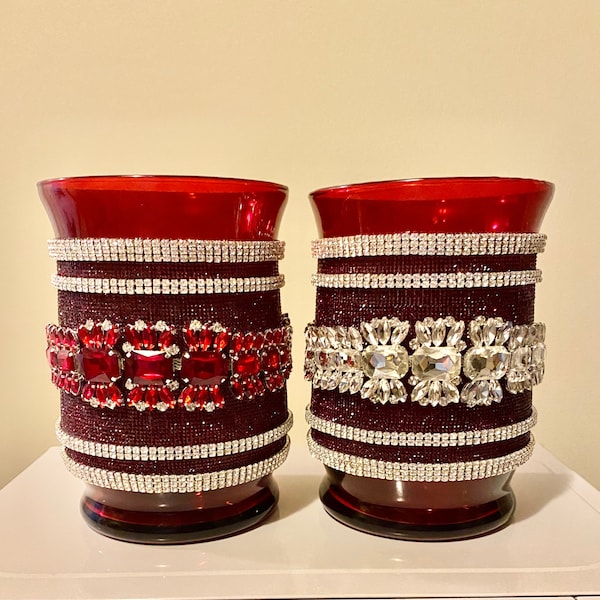 Red Glass Hurricane Candle Holder Etsy