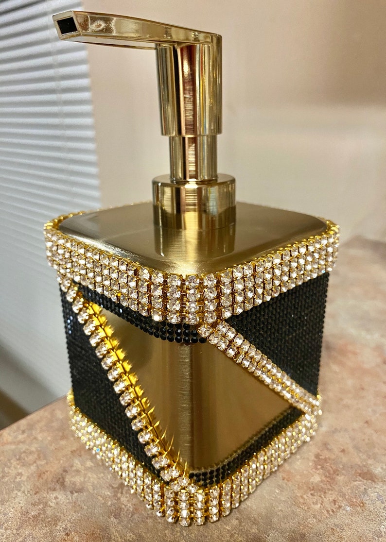 Rhinestone Crystal Black and Gold Bathroom Accessories Etsy
