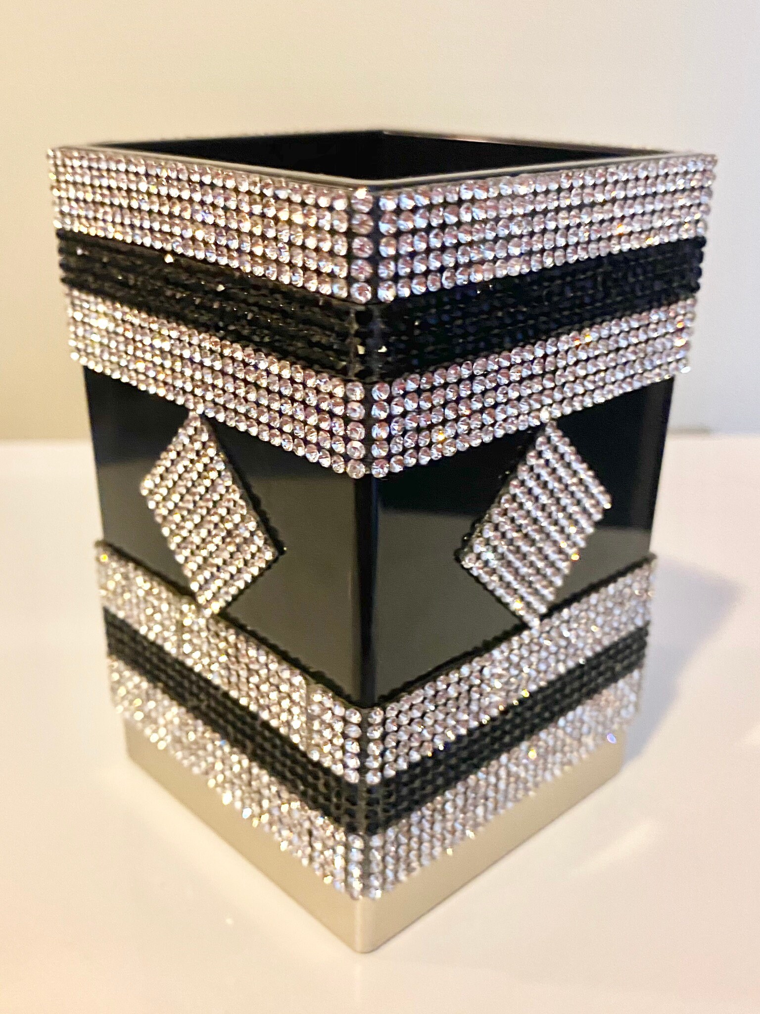 Rhinestone Crystal Silver and Black Bathroom Accessories Etsy