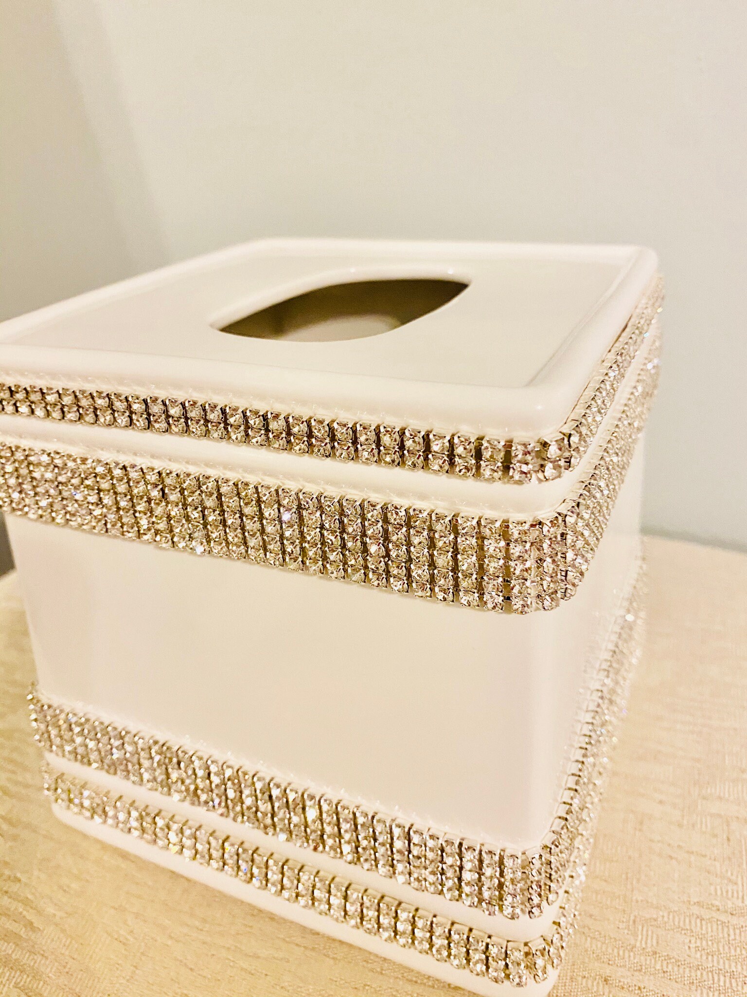 Rhinestone Crystal Ceramic White Tissue Box Cover Etsy