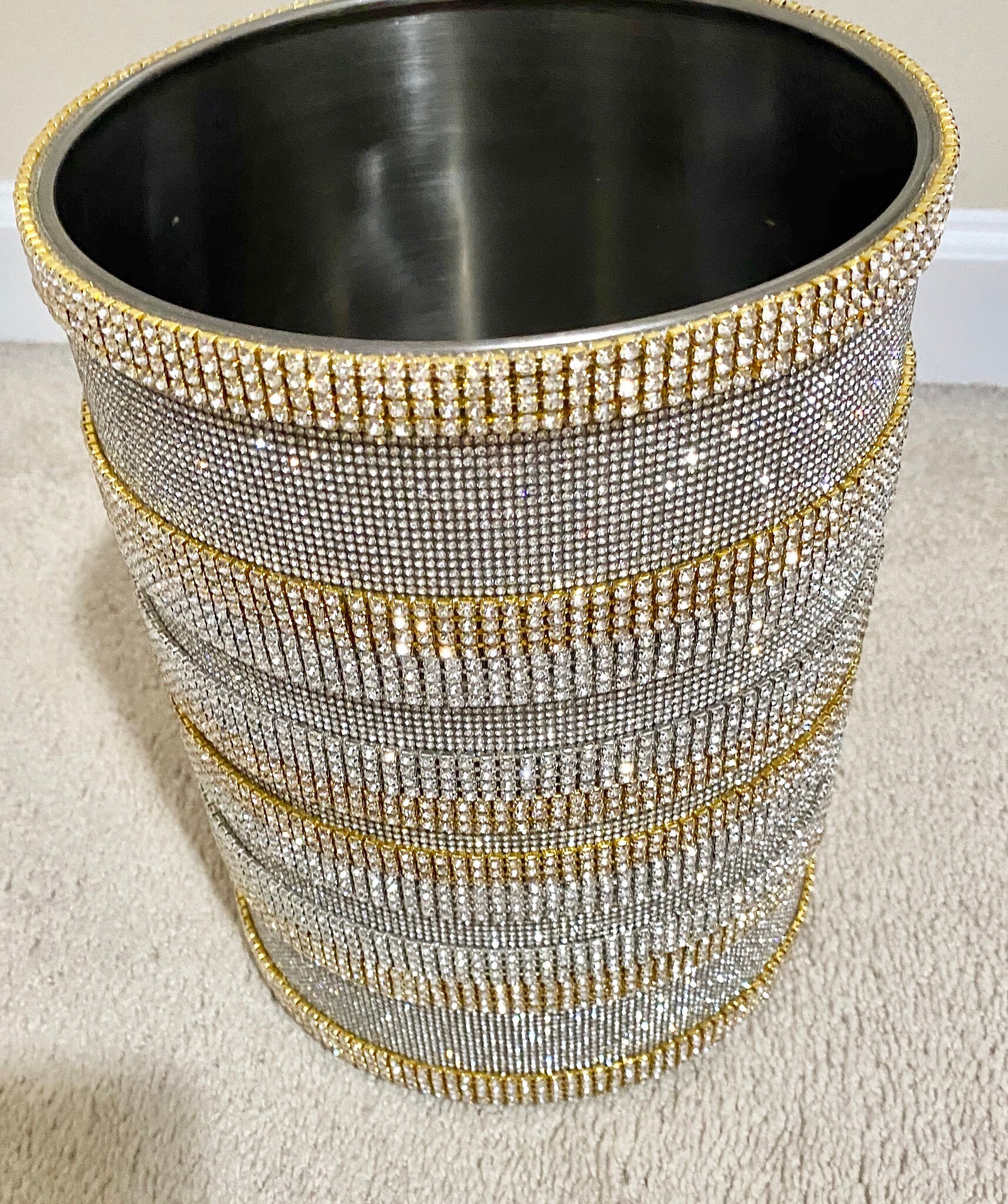 Rhinestone Crystal And Stainless Steel Trash Can Etsy