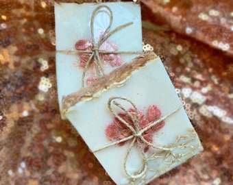 5 Pink Glitter Flower Soap Bar Gift Stocking Stuffer / Fresh Rose