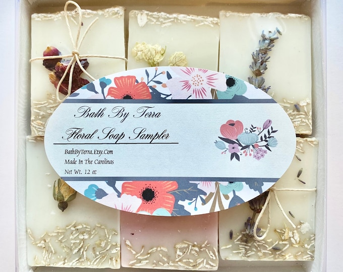 Featured listing image: Floral Soap Sampler Gift Set • Miniature Artisan Soaps • Floral Variety Pack