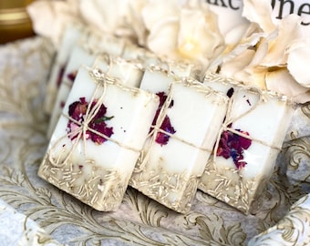 5 Rose Petal Mini Soap Bars / Stocking Stuffers / Wedding Favors For Guests / Bridal Shower Favors / Baby Shower Favors