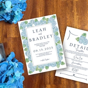 Blue Hydrangea Wedding Invitation Template