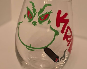 Custom Smoking Grinch Wine Glass