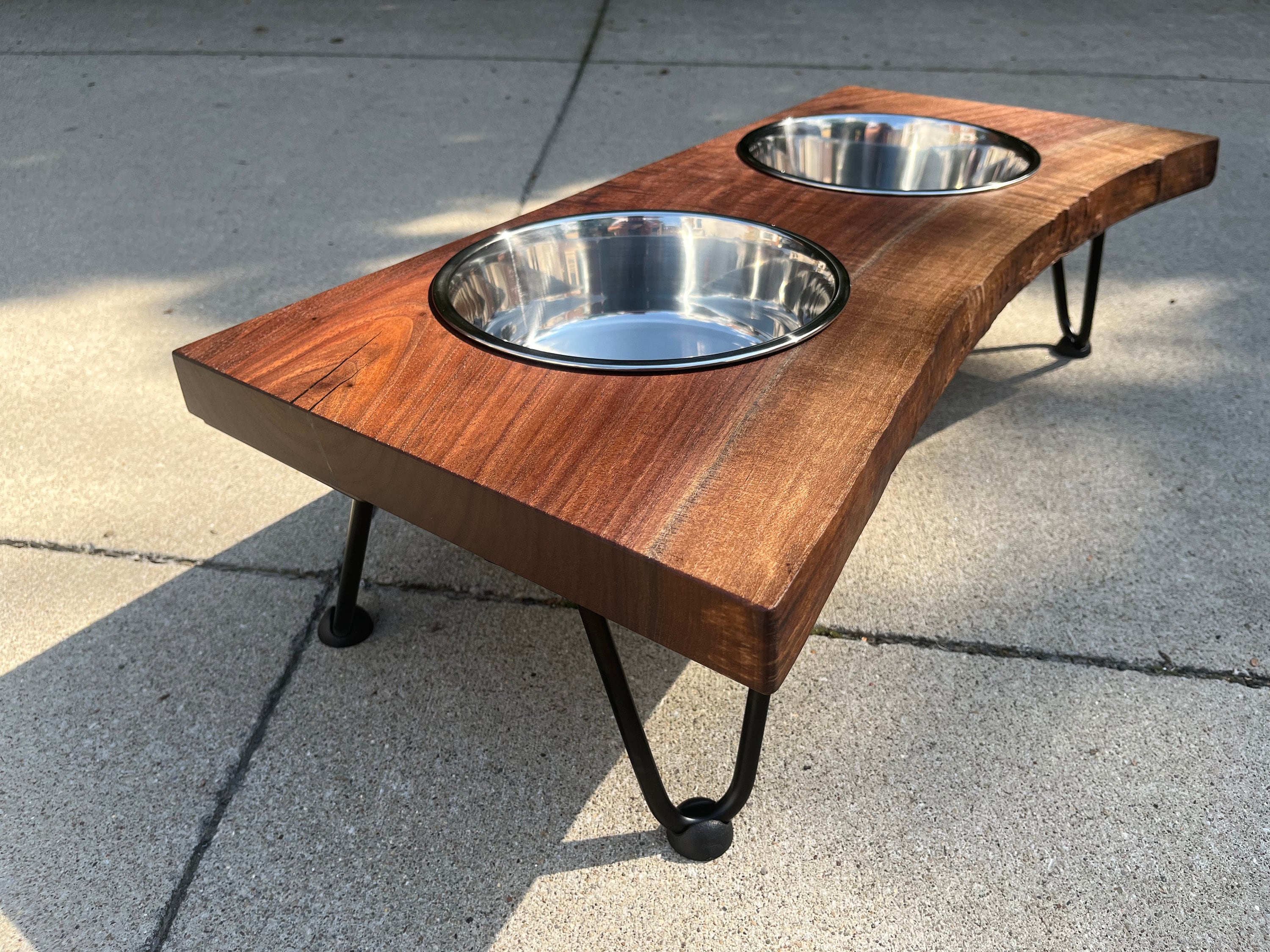 Live Edge Raised Pet Stand for Food or Water Bowls, Spalted Maple or Black  Walnut