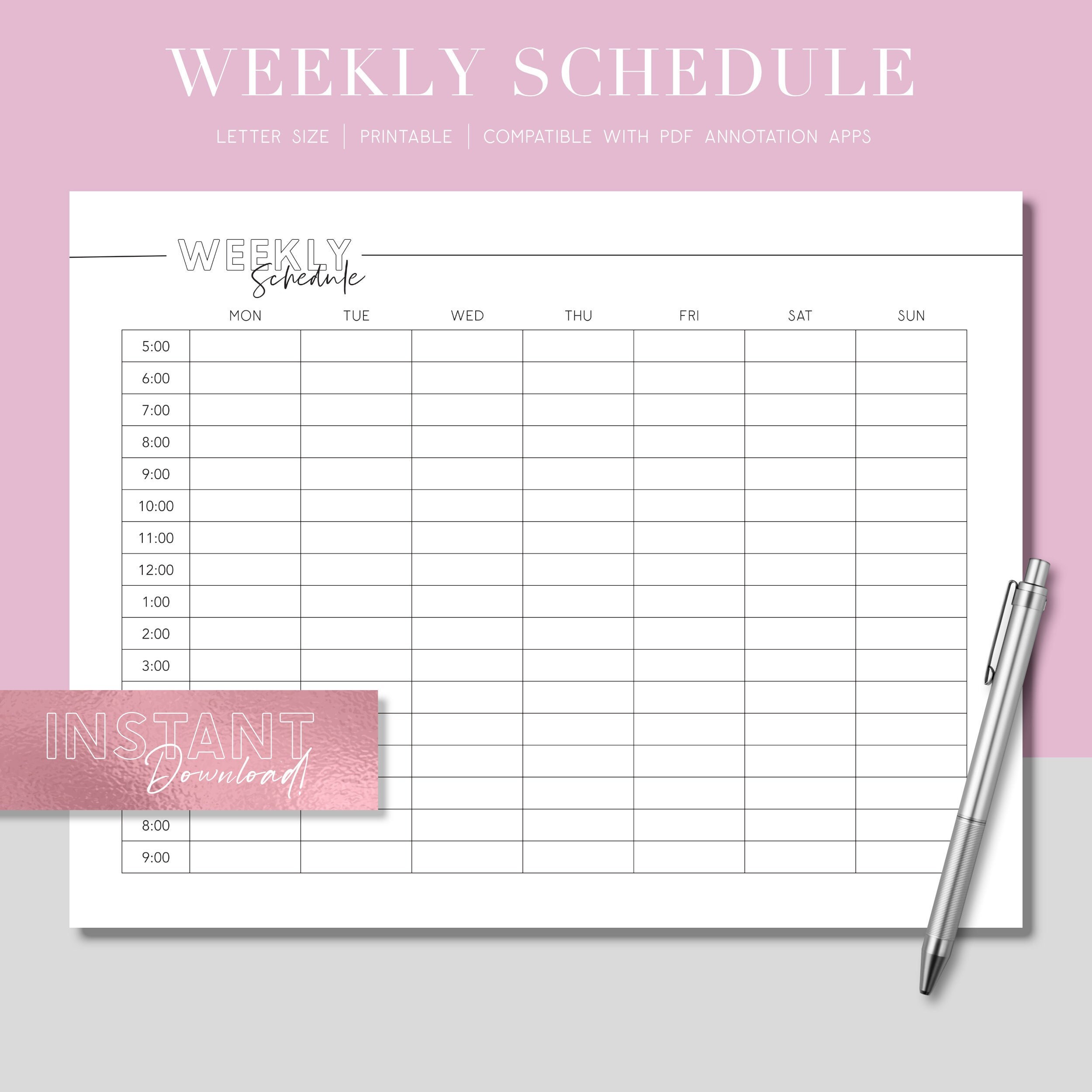 Weekly Schedule Printable, Weekly Schedule, Weekly Printable, Weekly ...