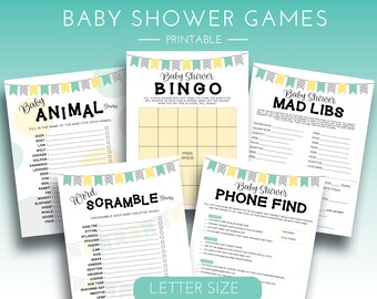 Baby Shower Games Printable, Neutral Baby Shower, Baby Shower Mad Libs, Instant Download Baby Shower, Baby Shower Bingo, Baby Shower Yellow