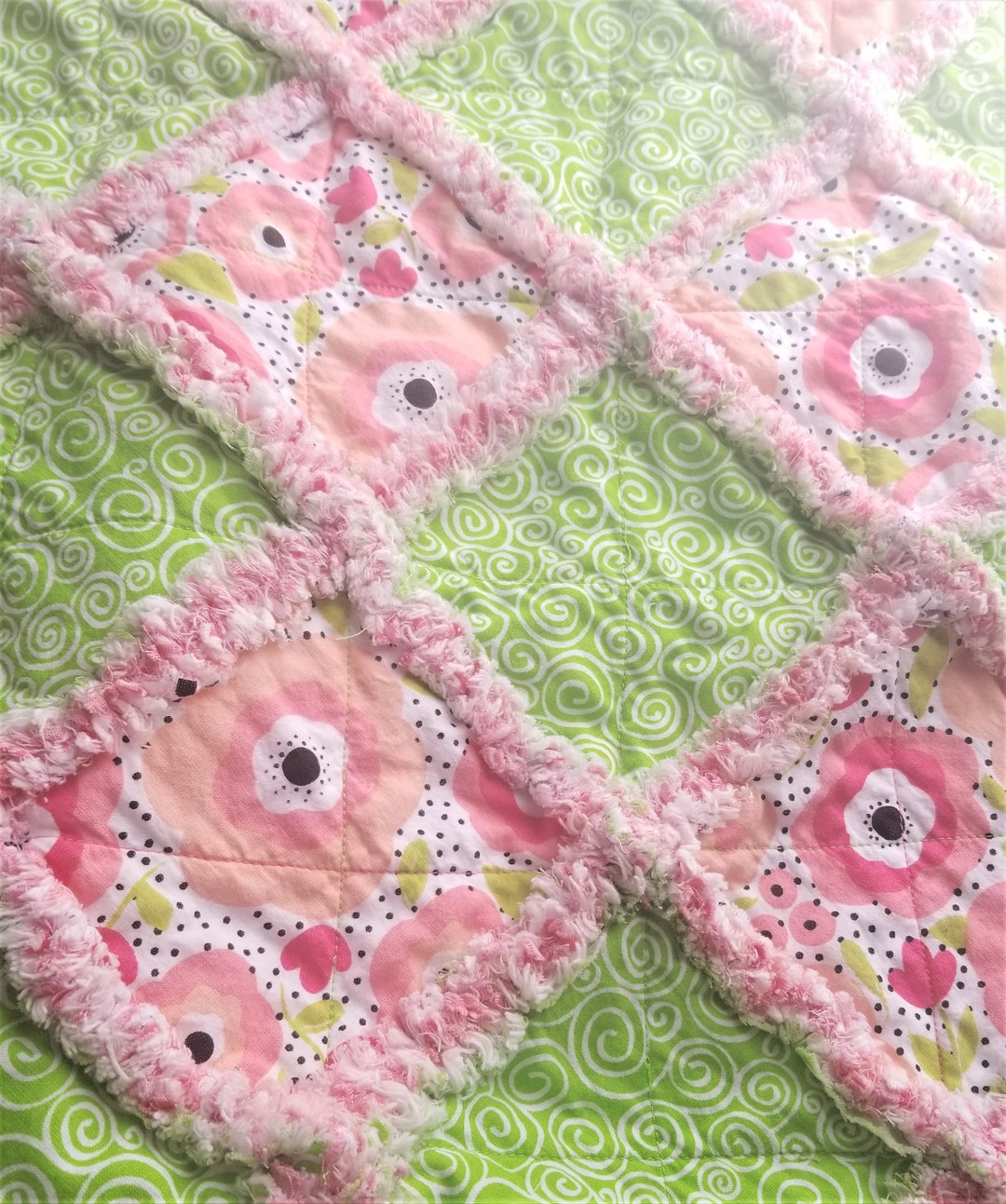 Rag Quilt Unisex Baby Quilt Baby Rag Quilt Salmon Lime Etsy