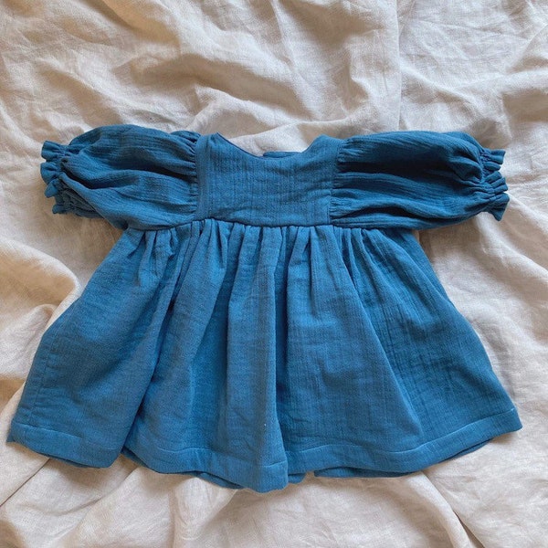 Blue Baby Prairie Dress, Toddler Prairie Dress, Child Prairie Dress, Winter Dress, Autumn Dress, Spring Dress, Long Sleeve Dress, NB - 6T