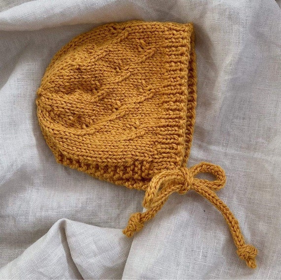 Hand Knitted Heart Wool Bonnet, From Size Newborn to Years