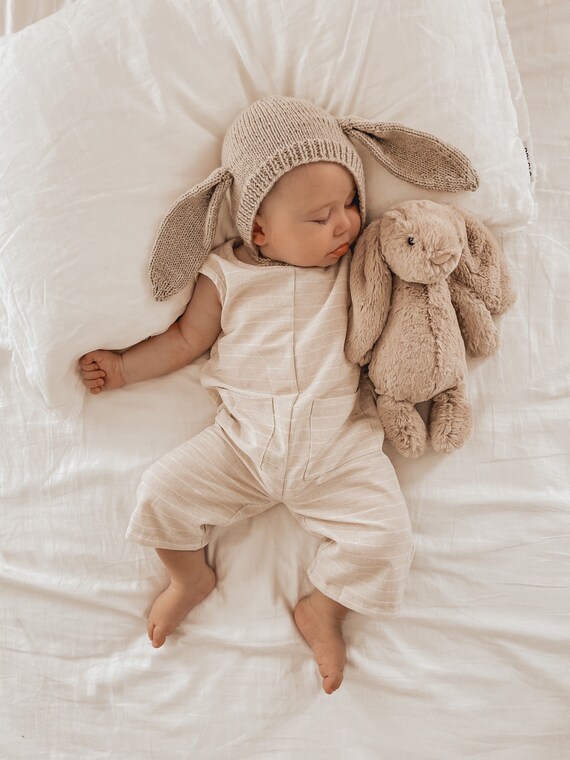 Stone Coloured Knitted Bunny Bonnet 