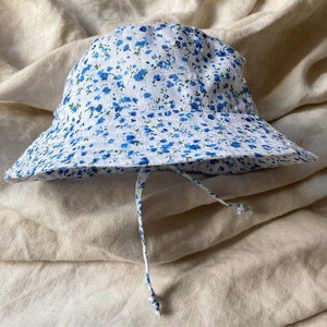 Blue and White Floral Bucket Hat from Newborn - Adult