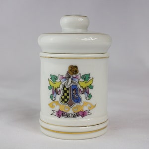 Porcelain Apothecary Druggist Jar with Lid and Gold Trim - Vintage