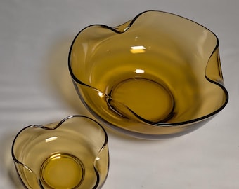 Anchor Hocking Amber Chip and Dip Bowls Set - 1960s