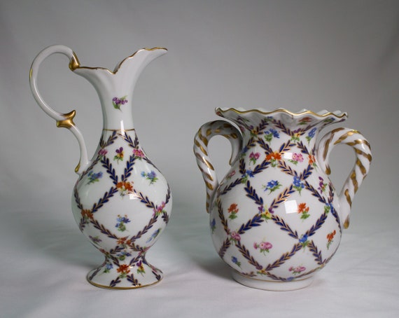 Hand-painted Paris Royal Set of Blue and Gold Porcelain Pitcher