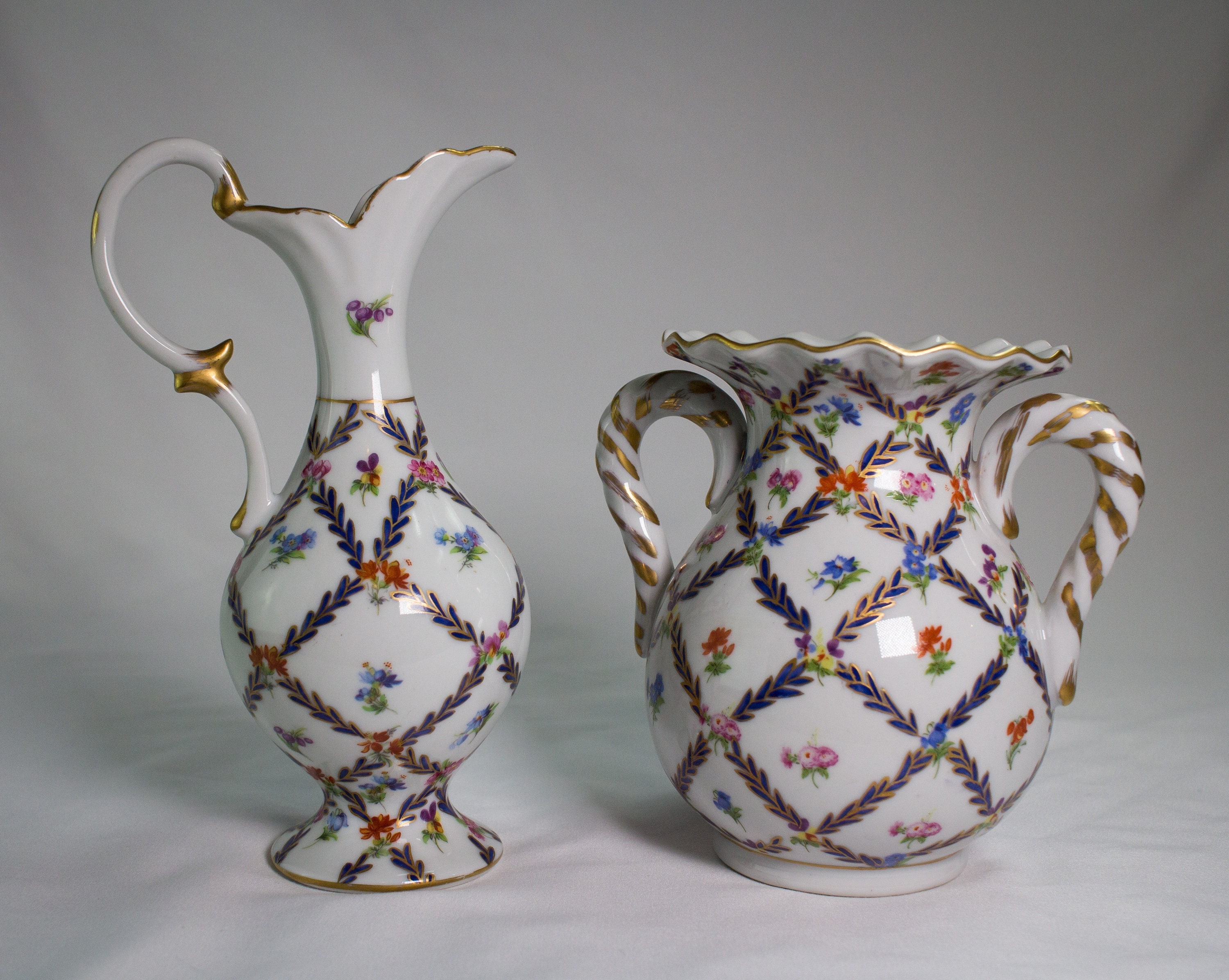 Hand-painted Paris Royal Set of Blue and Gold Porcelain Pitcher