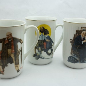 Norman Rockwell Porcelain Cups de Zaterdagavond Post met Bladgoud