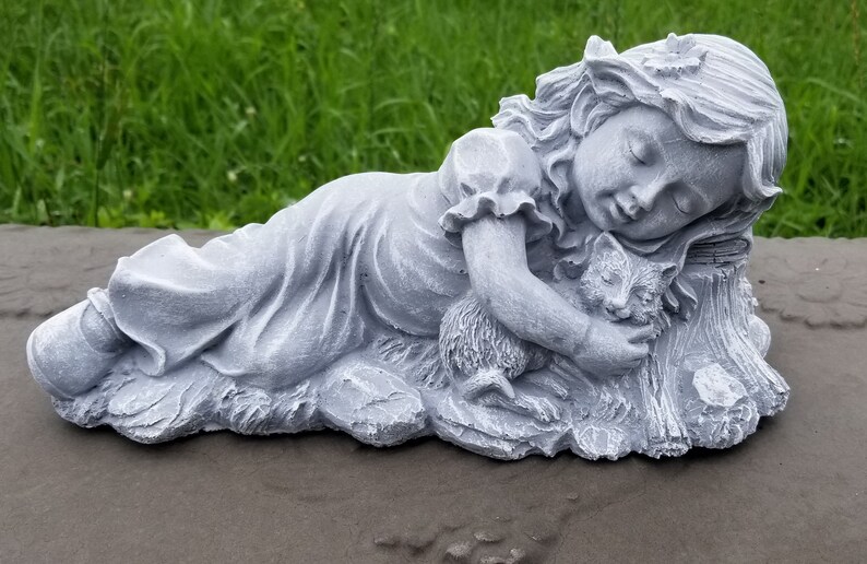 Concrete statue girl with cat garden statues lawn Etsy