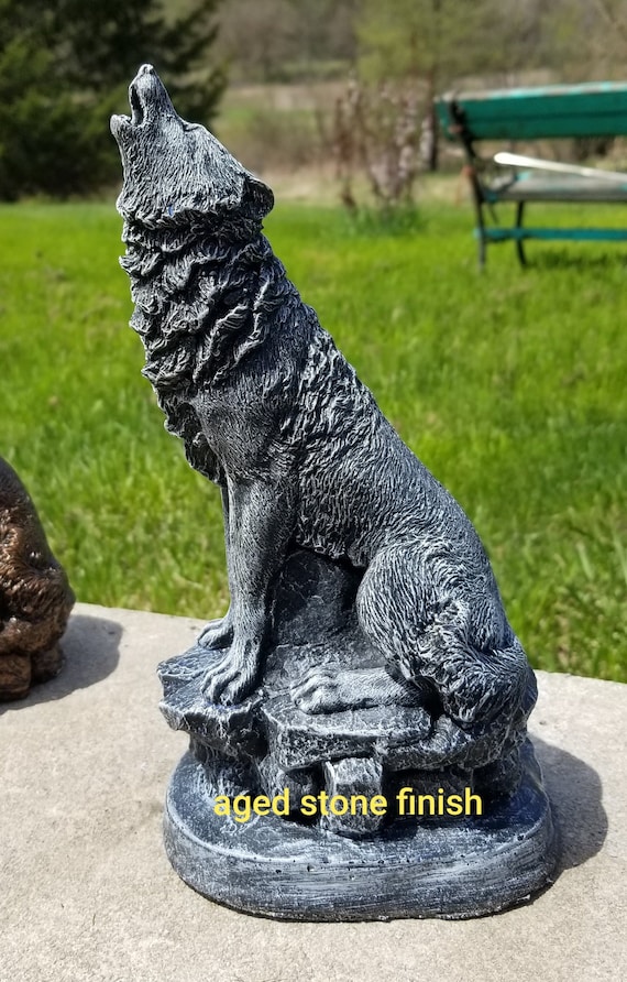 Solid Concrete Wolf Yard Ornaments Garden Statue Cement Ornament Outdoor Howling