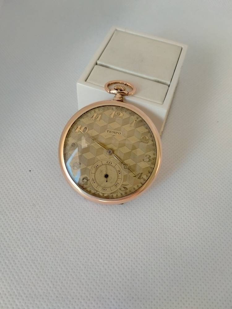 Vintage Tempo Art Deco Pocket Watch Etsy