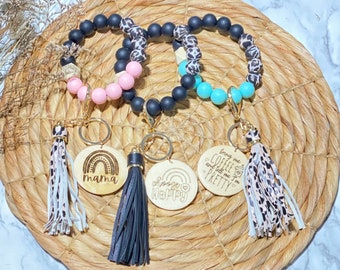 Beaded Wristlet, Bracelet Keychain, Personalized Key Ring, Holiday Gift, Gift for Her, Stocking Stuffer