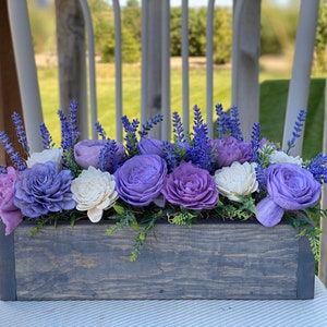 Purple Lavender Lilac, Wood Flower Box Arrangement, Purple Flower Centerpiece, Birthday Gift, Wedding Table Centerpiece, Mother’s Day Flower