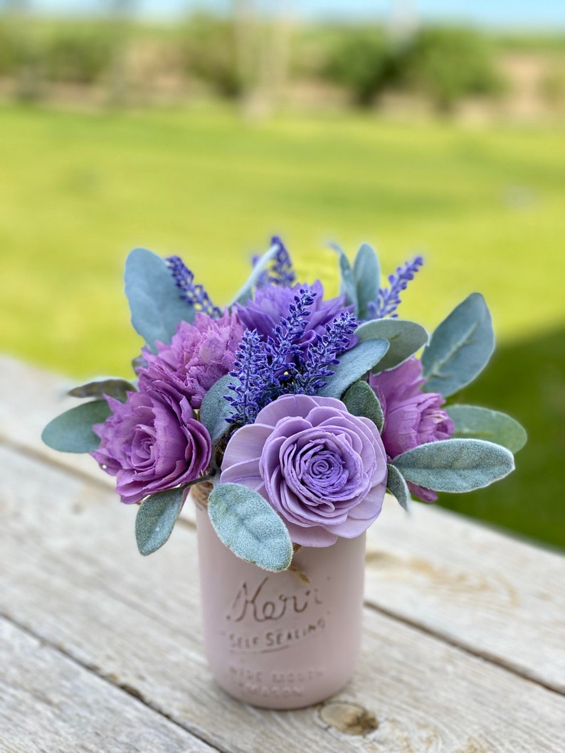 Mason Jar Decor Mason Jar Centerpiece Purple Flower Etsy