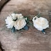 Sola Wood Flower, Ivory Hunter green Boutonniere Corsage Set, Prom Boutonniere, Groom Boutonniere, Homecoming Flower, Wedding, Winter Formal