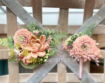 Succulent Sola Wood Flowers, Succulent Boutonniere and Corsage Set, Prom Boutonniere, Grooms Boutonniere