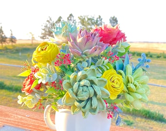Pumpkin Flower Arrangement, Pumpkin Centerpiece, Succulent Flower Arrangement, Sola Wood, Table Mantel Centerpiece, Thanksgiving
