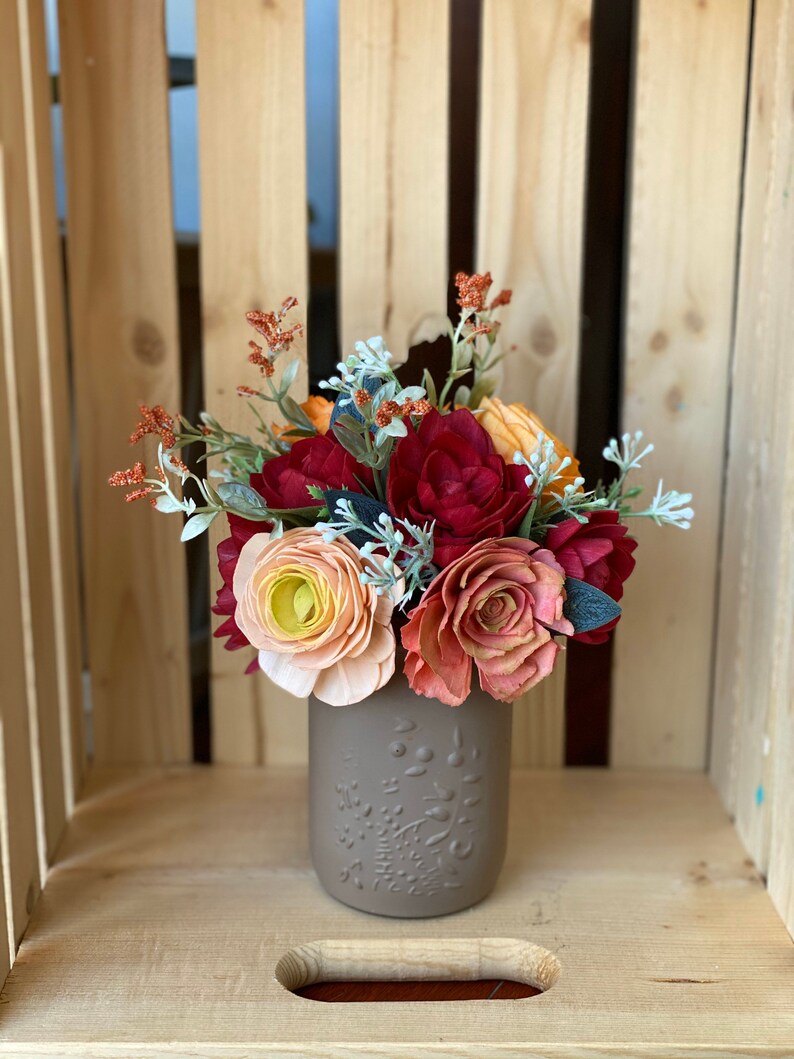 Sola Wood Flower Mason Jar Centerpiece Fall Flowers Fall ...