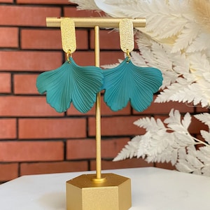 Ginkgo Leaf Earring, Boho Earring, Green Dangle Earring, Gold-plated Brass, Statement Earring, Birthday Gift, Minimalist