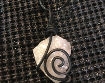 Wire wrapped quartz pendant necklace