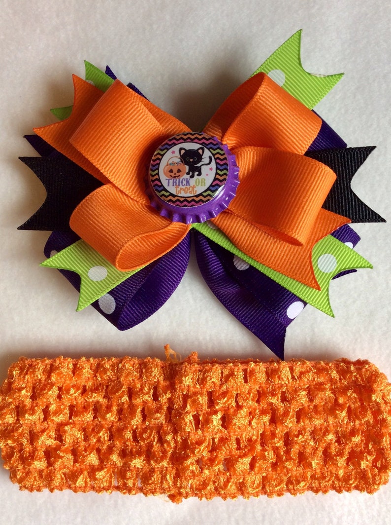 Halloween cat hairbow with attachable headband