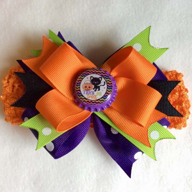 Halloween cat hairbow with attachable headband