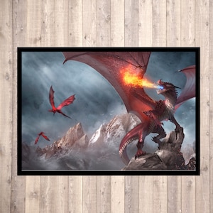 dragon poster, red dragon, dragon art print, dragon wall art, poster, signed art, dragon illustration, fantasy print, dragolisco