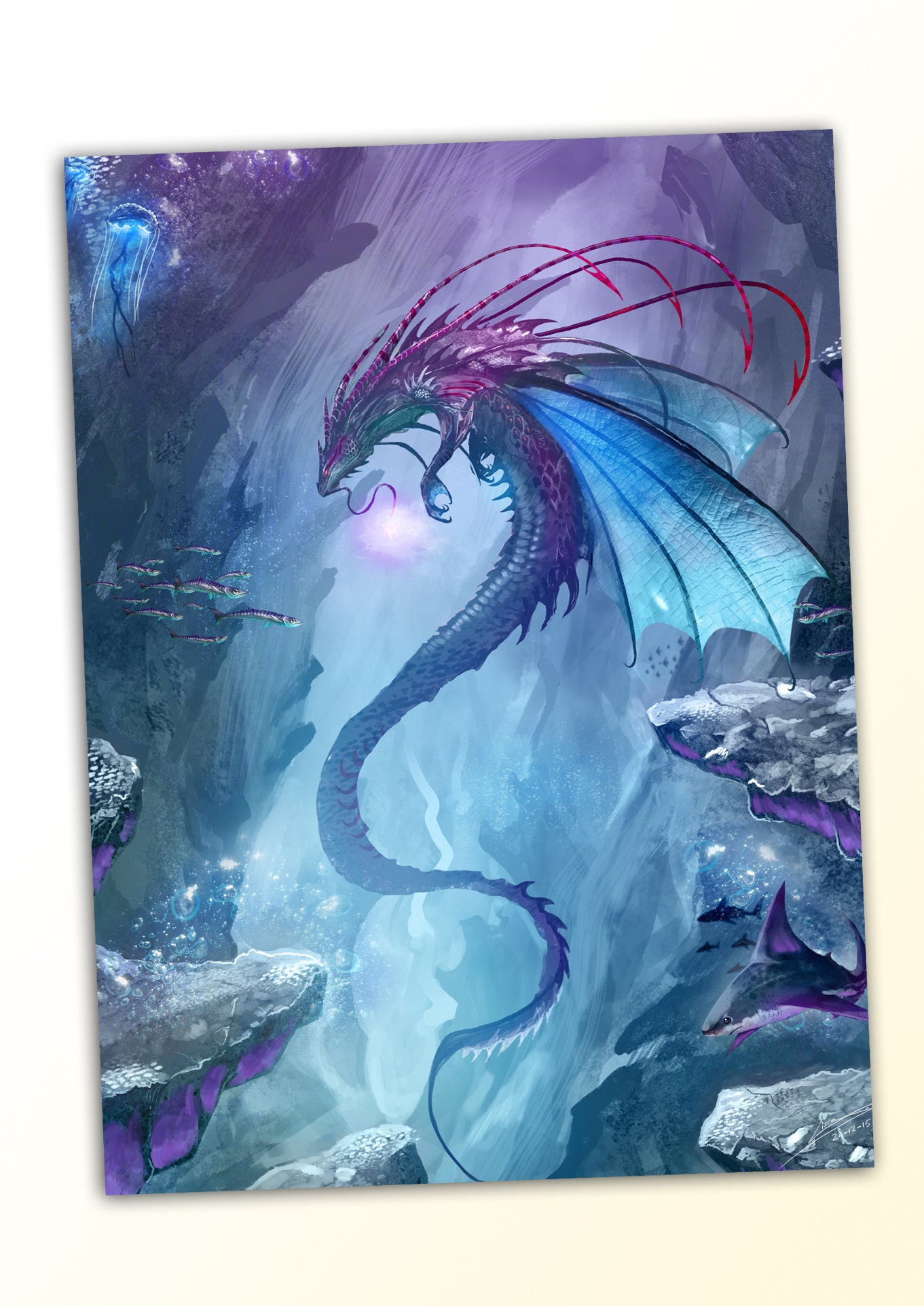 ART - Fantasy dragon drawing Artist Print by Di