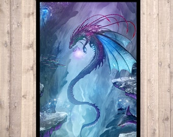 Dragon Print, Blue Dragon, Dragon Art Print, Dragon Wall Art