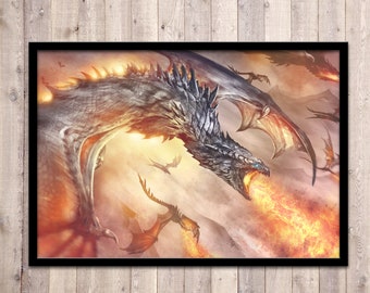 Dragon poster, dragon illustration, dragon wall art, dragon art print, signed art, fantasy print, digital art