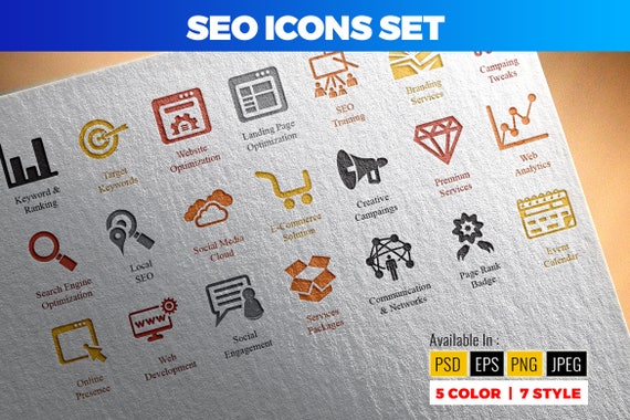 Seo Search Engine Optimization Vector Icon Pack Digital File Etsy