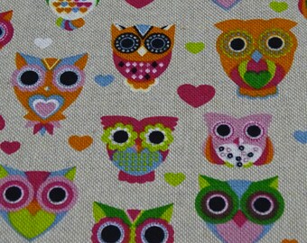 Tissu Coton Imprimé Hiboux/chouettes - 52x77 Cm - Bleu - Motif Oiseau - Neuf