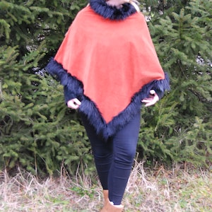 Poncho * Frauen Poncho * Elegant * samt * Fell * Kunstfell * Winter * Frühling
