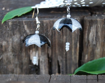 black & white earrings - umbrella earring - hanging earrings - umbrella jewelry - gift for girls