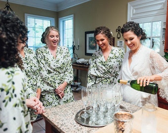 Unique Design OLIVE LEAF PATTERN | Bridesmaid Robes | Elegant Wedding Robe | Country Wedding | Getting Ready Robe | Olive Green Robe